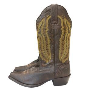 JB Dillion Brown Distressed Cowboy Boot Sz 9.5 D embroidered wing design Western